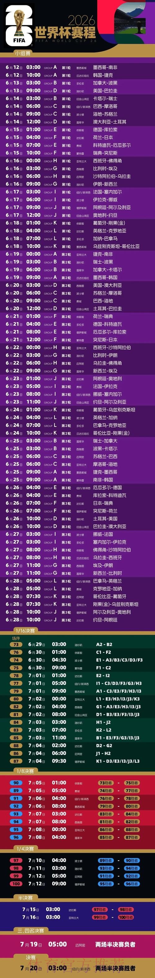 2026世界杯完整赛程高清版实时赛程在哪里看 2026世界杯完整赛程高清版实时赛程在哪里看