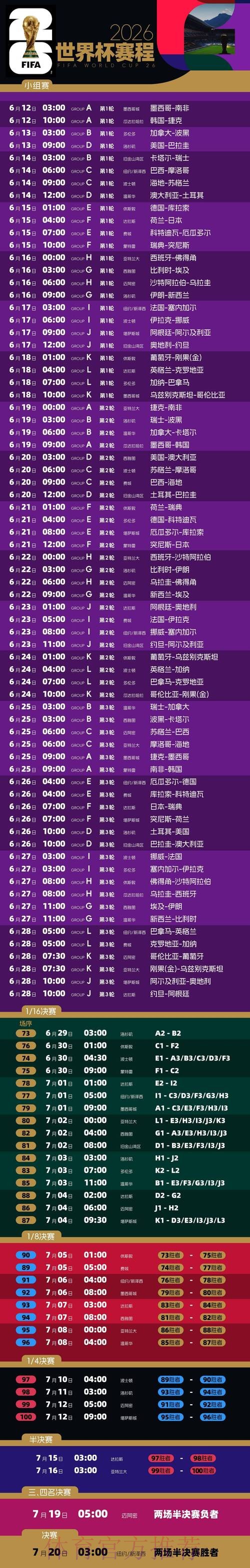 2026世界杯赛程实时更新比赛时间表免费观看 2026世界杯赛程实时更新比赛时间表免费观看